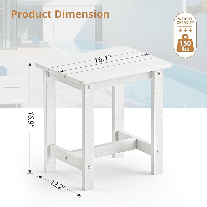LUE BONA Outdoor Side Table Set of 2, HDPS Small Outdoor Table, Adirondack Side Table, Outside End Table for Patio, Porch, Deck, Pool, Weather Resistant/Easy Maintenance/Indoor or Outside Use, White