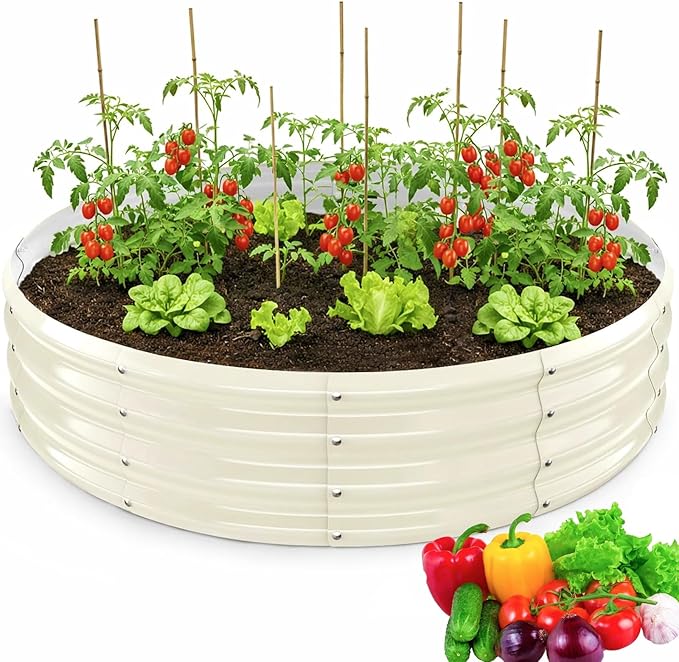 Round Galvanized Raised Garden Bed, 5x5FT, 12" Depth for Outdoor Gardening, Heavy Duty Metal Planter Box for Vegetables, Flowers & Herbs, Rust-Resistant, Easy DIY Assembly