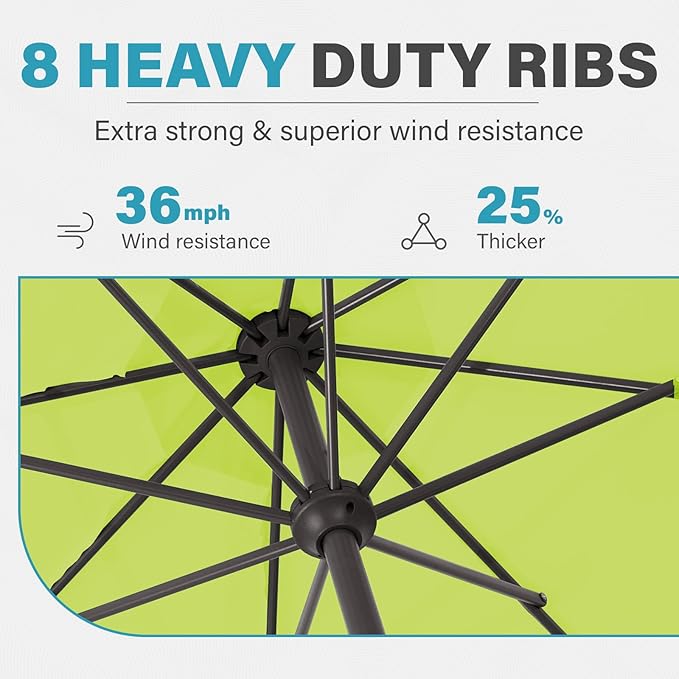 MEWAY 12ft Patio Umbrella Outdoor Table Umbrellas with Crank, Market Umbrella 8 Sturdy Ribs for Deck, Garden, Pool and Backyard, Apple Green