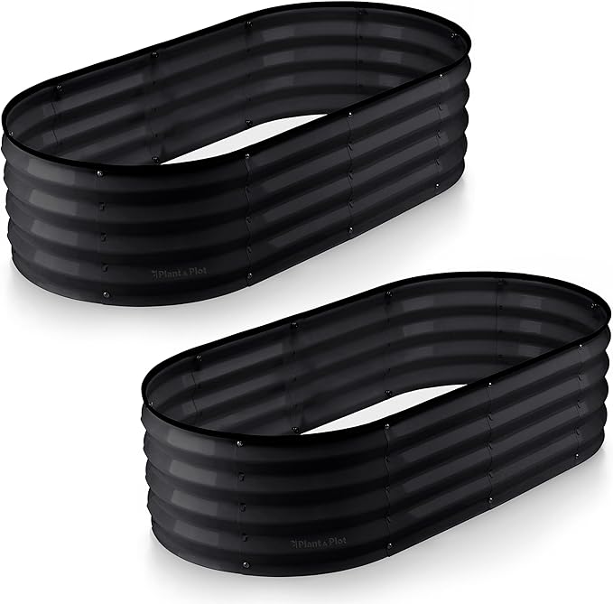 Plant & Plot Galvanized Raised Garden Beds Outdoor // 4×2×1 ft (2-Pack) Planter Raised Beds for Gardening, Vegetables, Flowers // Large Metal Garden Box // Patented Tool-Free Design (Black)