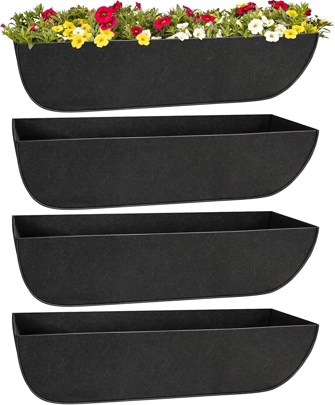 Riare 4 Pack 36 Inch Black Fabric Window Box Liners- Felt Square Trough Planter Basket Liners Replacement, Non-Woven Hanging Flower Plant Box Liner for Outdoor Plants Garden Fence- Avoid Birds Nesting