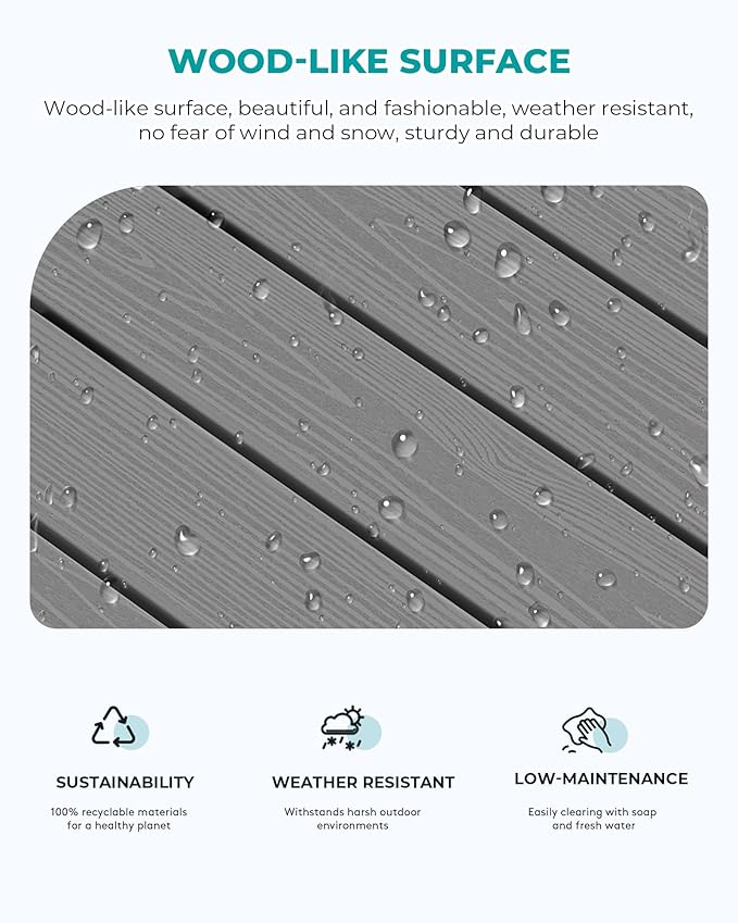 SERWALL Outdoor Coffee Table, HDPE Patio Coffee Table for Outside, Grey