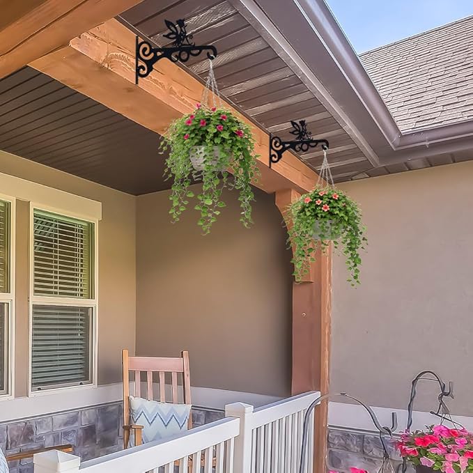 hogardeck Plant Hangers Outdoor Decor, 2 Pack 10” Metal Hanging Plant Bracket with Fairy for Garden Patio Yard Decor, Anti Rust Plant Hooks for Hanging Plants, Bird Feeder, Wind Chime, Lantern