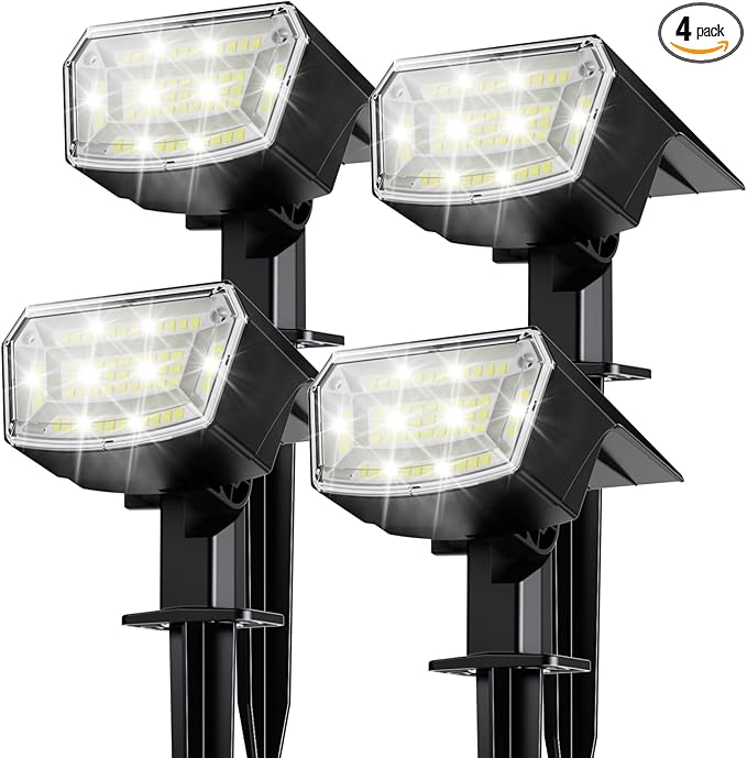 TECKNET Spot Lights Outdoor with 59 LED, 4 Pack Solar Lights Outdoor Waterproof IP65, Auto On/Off Solar Spot Lights, 3 Lighting Modes Solar Powered Garden, 2-in-1 Solars Landscape Light (Cool White)