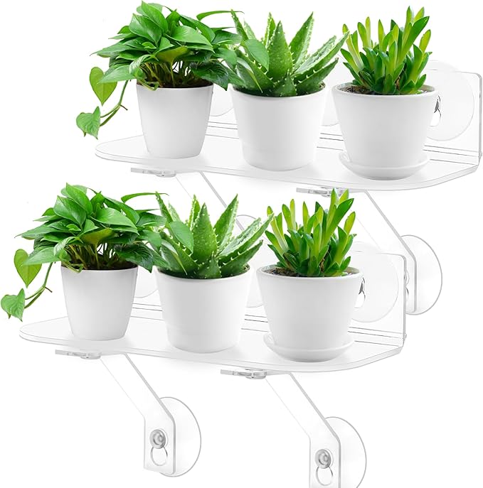 12 Inch 2 Pack Plant Window Boxes Shelf Sill Suction Cup Planter, 5-Inch Extra Wide Window Sill Extender with Load Bearing Bracket for Herbs, Succulents, Clear Acrylic Indoor Plant Stand, Planter Holder