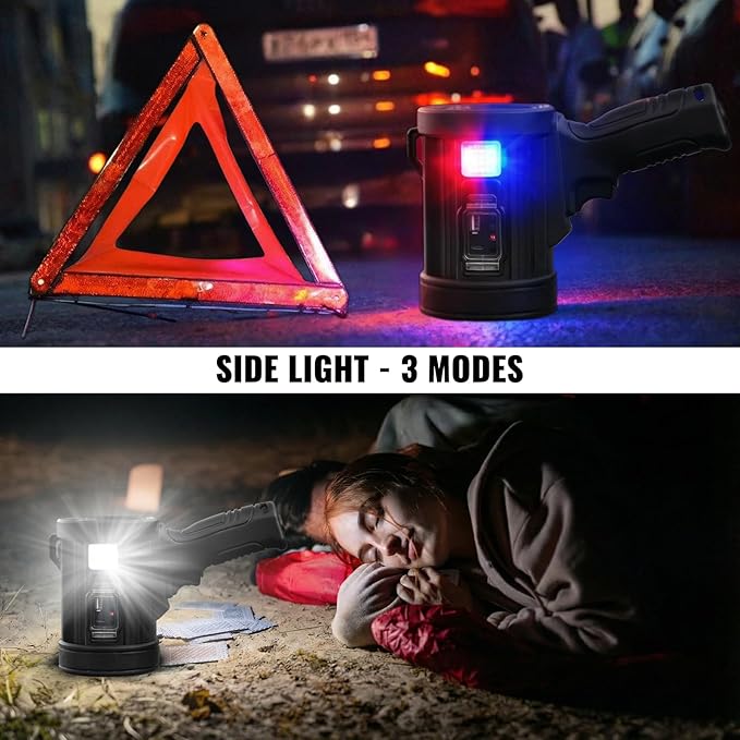 Rechargeable Spotlight,99,000 LM Super Bright Handheld Spot Light LED Flashlight High Lumens,Powered Spotlight Large Searchlight Outdoor with Solar Panels & COB Light for Boat Camping Hunting