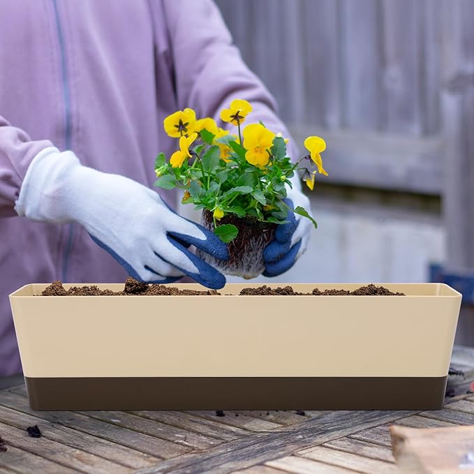 GREANER Window Boxes, 1 Pack 16 x3.8 Inch Indoor Rectangle Planter, Herb Succulent Cactus Window Box with Saucer, Modern Plastic Plant Pot for Windowsill, Garden Balcony, Home Office Outdoor Decor