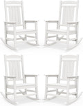 SERWALL Outdoor Rocking Chairs Set of 4, Oversized HDPE Porch Rockers for Adults, All-Weather Composite Patio Rocking Chairs, White