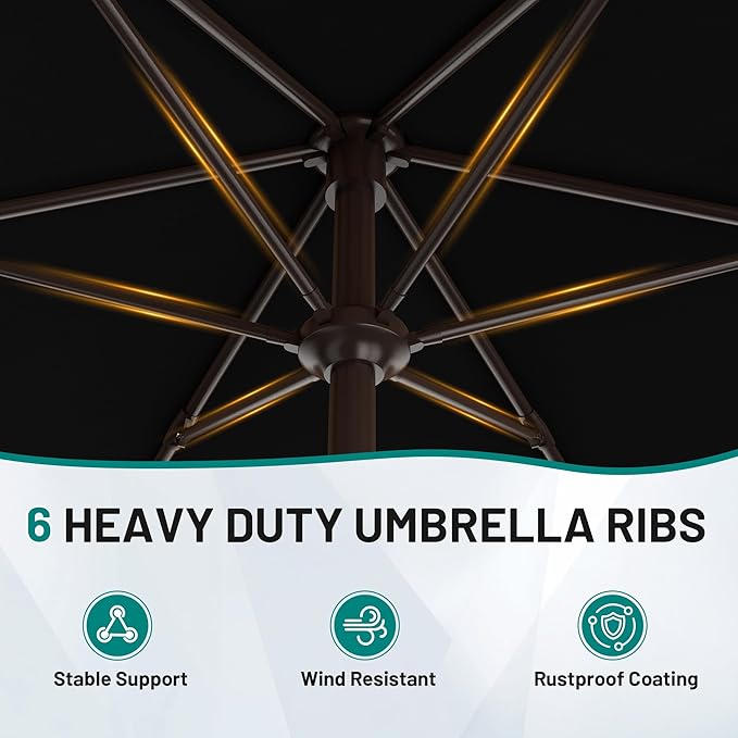 AreShark 7.5FT Patio Umbrella Table Market Umbrella with 6 Sturdy Ribs, Button Tilt/Crank, Heavy-Duty Outdoor Umbrellas for Pool, Deck, Garden and Backyard, Black