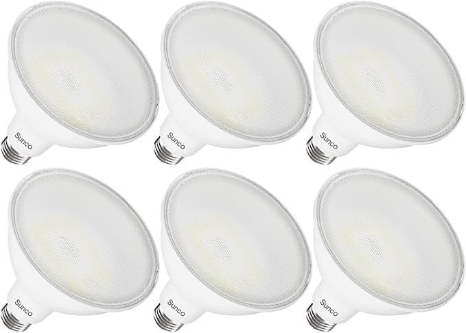 Sunco 6 Pack Outdoor Flood Light Bulbs, PAR38 LED Flood Lights Waterproof, 1800 LM, 15W (150W Equivalent), 3000K Warm White, Dimmable, E26 Base, Wet Rated UL.