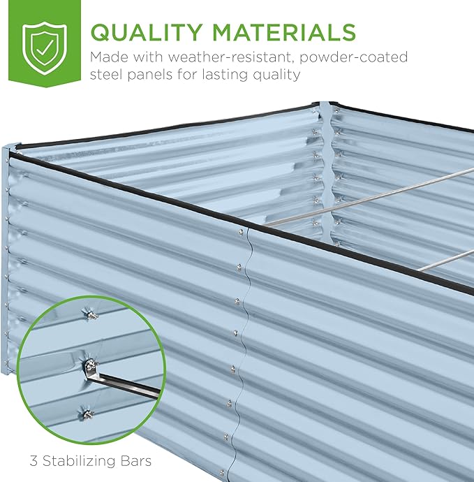 Best Choice Products 8x4x2ft Outdoor Metal Raised Garden Bed, Deep Root Planter Box for Vegetables, Herbs & Flowers, 478-Gallon Capacity, 100% Non Toxic Materials - Mist Blue