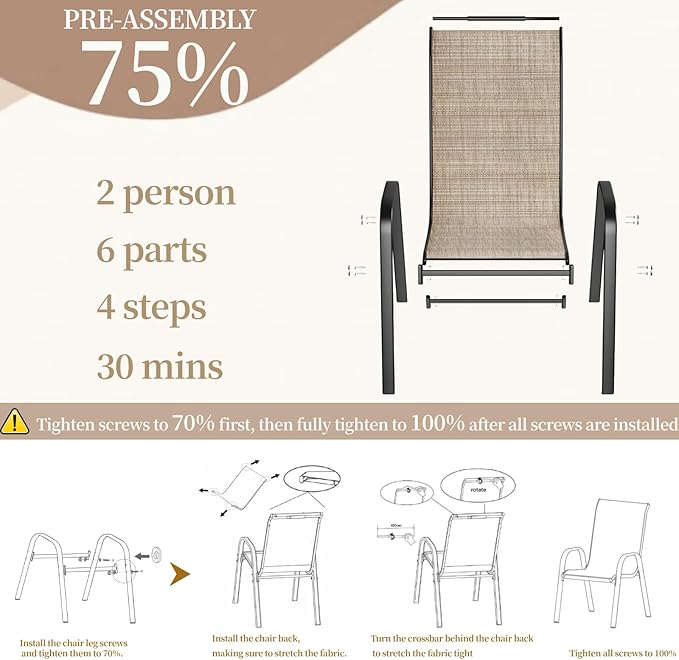 MAMIZO Patio Dining Chairs, Stackable All Weather Teslin Chair, Heavy Duty Outdoor Breathable Chairs Set, w/Armrests, Upgraded Chair FeetW/Strenthened Iron Spacers, 330 LBS (8, Brown)