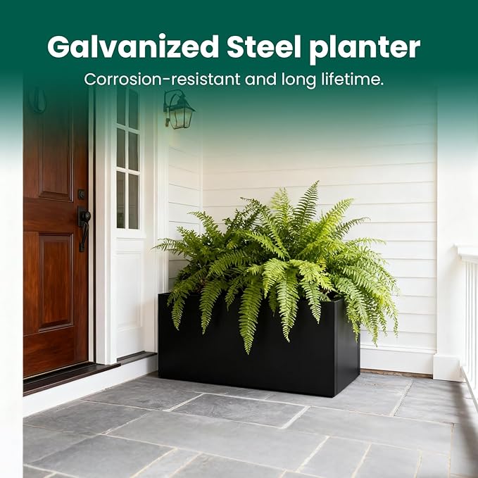 Galvanized Steel Metal Planter Rectangular Indoor 32" L x 16" W x 16" H Black Planter Box Large Outdoor Planters Steel Commercial Residential for Patio, Garden