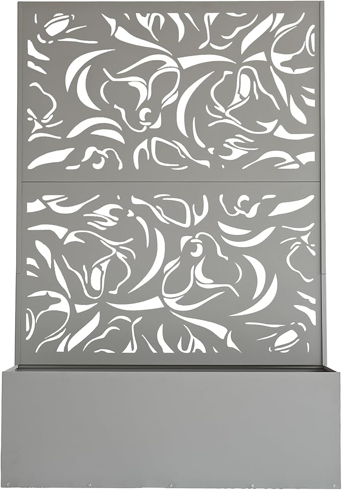 Oakland Living 6 ft. X 4 ft. Grey Freestanding Metal Privacy Screen Room Divider with Flower Box