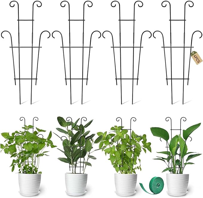 Coomin 23in Taller Plant Trellis for Climbing Plants Indoor, 4P Sturdy Houseplant Trellis for Potted Plants with Ties, Vine Plant Support for Monstera Pothos Ivy, Plant Decor
