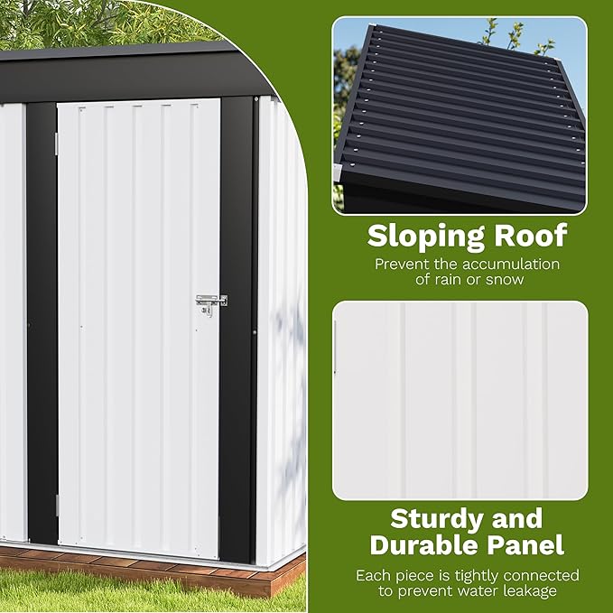 Patiowell 5x3 FT Outdoor Storage Shed, Garden Tool Shed with Sloping Roof and Lockable Door, Metal Shed for Backyard Garden Patio Lawn, White