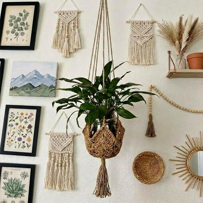 Shappy 1 Pack Jute Crochet Long Plant Hanger for 3 Inch to 12 Inch Pots, Macrame Plant Holder Rope with S Shaped Hooks for Halloween Home Decor (Brown)