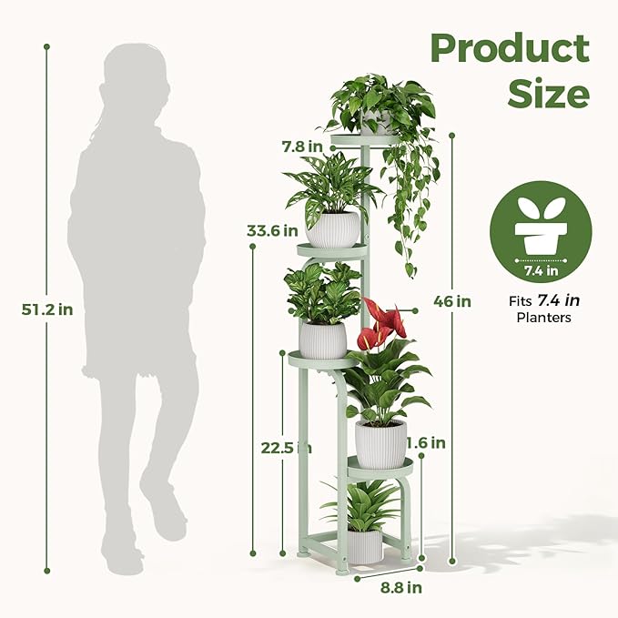 Bamworld Corner Plant Stand Indoor Outdoor, Tall Metal Flower Pot Stands for Multiple Plants, 4 Tier Mint Green Heavy Duty Plant Shelf for Patio Garden Balcony Living Room Bedroom(Patent Design)