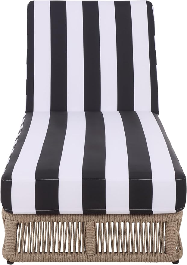 SAFAVIEH Outdoor Patio Furniture Collection - Gillian Heather Tan Rope Daybed, Black Stripe Cushion, Coastal Sunlounger, Fully Assembled (PAT7527E)