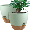 12inch 2Pack Large Self Watering Planters, Plastic Plant Pots with 60oZ Removable Deep Reservoir and Multi Mesh Drainage Holes for Indoor Outdoor Garden Plants and Flowers, Green with Brown