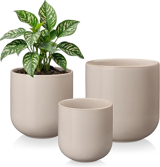 vancasso 6+8+10 inches Ceramic Plant Pots, Set of 3, Planters with Drainage Hole, Flower Pots Planters Pots for Indoor Plants, Modern Indoor Decorative Garden Pot, Home Decor, Gray
