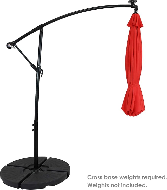 Sunnydaze 10' Solar Offset Patio Umbrella - Solar Cantilever Umbrella Outdoor with LED Lights - Polyester Shade, Air Vent, & Cross Base