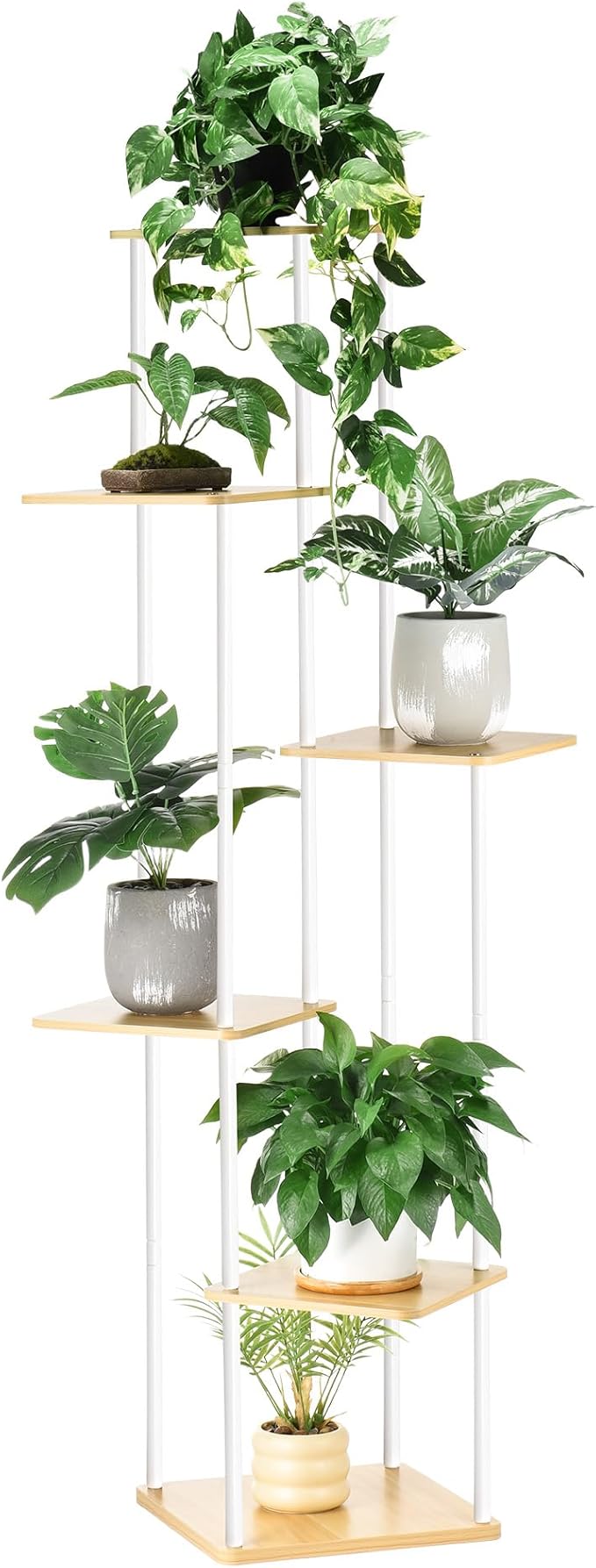 6 Tier Plant Stand Indoor Outdoor, Wood Metal Corner Shelf, Multiple Flower Pot Rack Holder Shelves, Planter Shelf Display Storage Organizer White