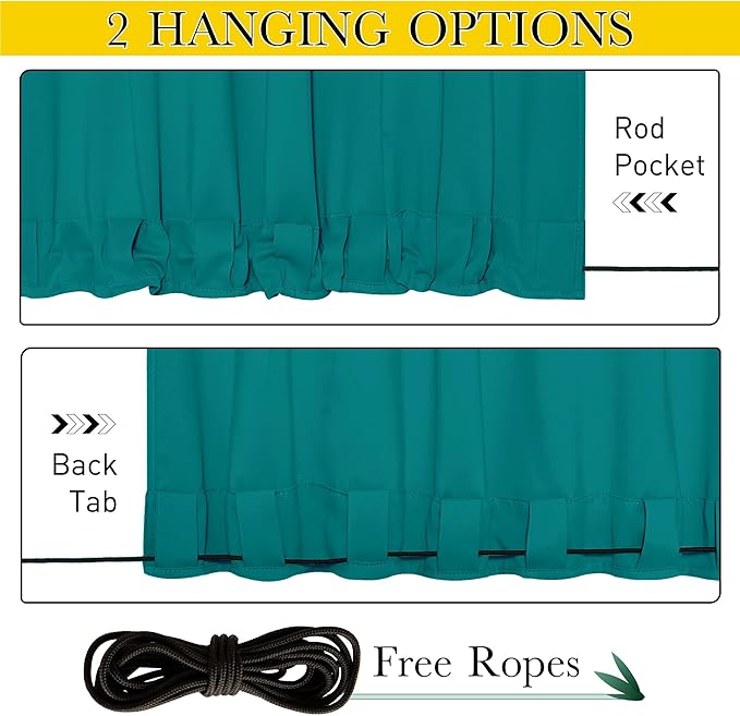 NICETOWN 2 Panels Weighted Blackout Outdoor Curtains for Patio Waterproof, Grommet & Back Tab on top and Bottom Windproof Privacy Thermal Drapes for Deck with Fixed Rope, W52 x L95, Peacock Teal