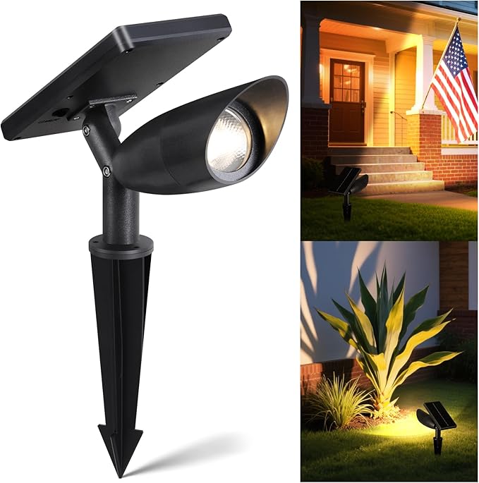 Boajuna Solar Spot Light Outdoor, Solar Landscape Spotlight Waterproof Security Wall Lamp Lights for Patio Yard Lawn Driveway Trees Flags Christmas Decor