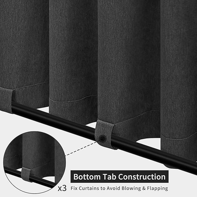 Easy-Going Linen Look Outdoor Curtains Waterproof Windproof Porch Curtains, Soft Thicken Outdoor Privacy Curtains for Patio, Gazebo, Grommet Top and Tab Bottom Drape, 1 Panel, 54x84 inch, Black