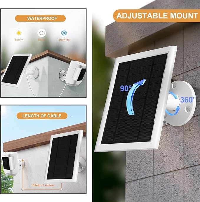 5W Solar Charger Compatible for Ring Camera with 10FT/3M Long Cable, Compatible with Ring Spotlight Cam Plus/Pro,Stick Up Cam/Pro,Spotlight Cam-3 Pack