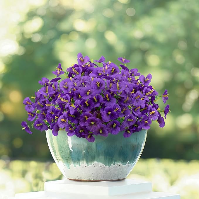 24 Bundles Artificial Pansy Flowers for Outdoor, Faux Silk Pansies Spring Flowers Outside for Planter Front Door Porch Patio Yard Window Box Home Decor (Purple)