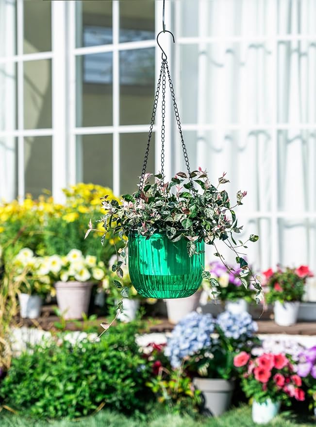 Josteve 6.5 Inch 2 Pcs Self Watering Hanging Planter Indoor Plant Pots Drainage Holes, Outdoor Hanging Planters Flower Pot Basket, Visible Water Level, Plant Hanger Home Decor, Gardening