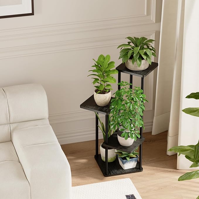 Bamworld Small Plant Stand Indoor 4 Tier Metal Plant Shelf for Multiple Plants Corner Flower Stand for Patio Garden Balcony Living Room Bedroom Dark brown