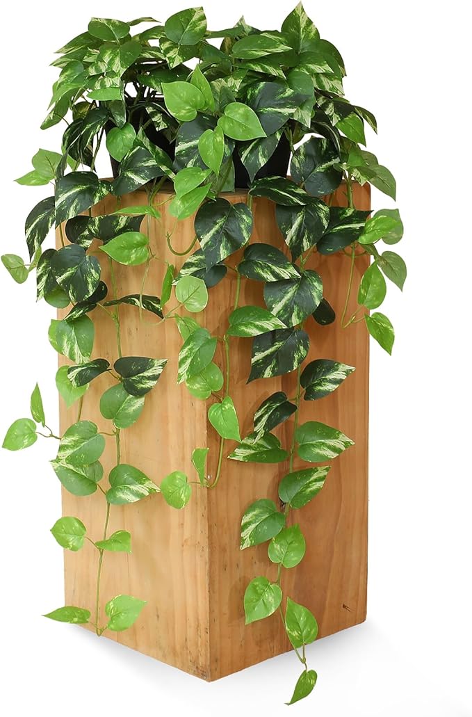 Fake Pothos Hanging Plants - 33" Set of 2 Artificial Silk Ivy Vines with Pots, Realistic Faux Greenery for Indoor Home Office Bathroom Decor, Low Maintenance Hanging Plant Decoration - Golden Green