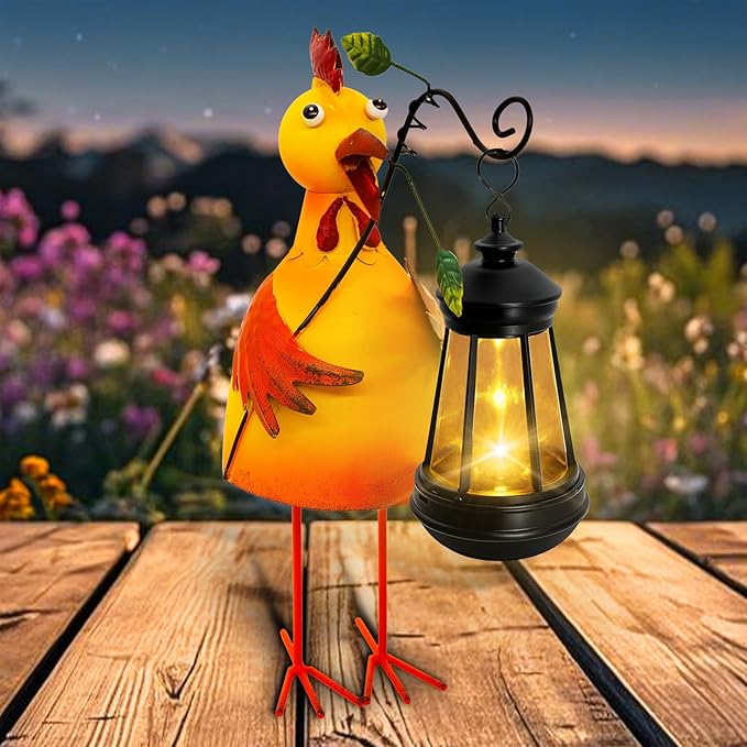 Garden Decor Chicken Solar Statues,Unique Garden Statues Chicken with Solar Lantern Waterproof,Birthday Gifts for Women Mom Grandma,Front Patio Balcony Yard Art Lawn Ornaments Porch Outdoor Decoration