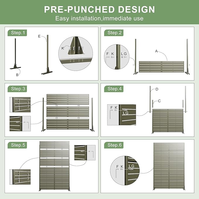 Casaphoria Metal Privacy Screen Outdoor, 72" H x 47" W Freestanding Decorative Privacy Screen for Patio Deck Balcony Garden with Stable Base, Grey-Square