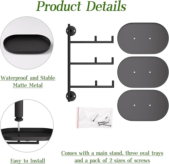 Window Sill Rotating Plant Stand Shelf Indoor Black Metal Floating Shelves 3-Tier Wall Mount Plant Holders for Living Room Wall Planter Modern Home Decor for Gardening