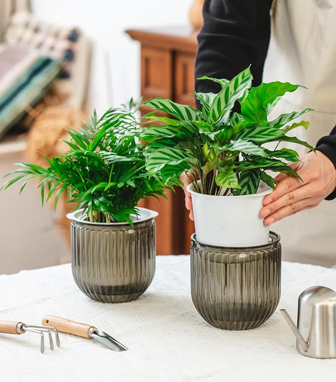 Josteve 5.2 Inch 2 Pcs Self Watering Hanging Planter Indoor Plant Pots Drainage Holes, Outdoor Small Hanging Planters Flower Pot Basket, Visible Water Level, Plant Hanger Home Decor, Gardening