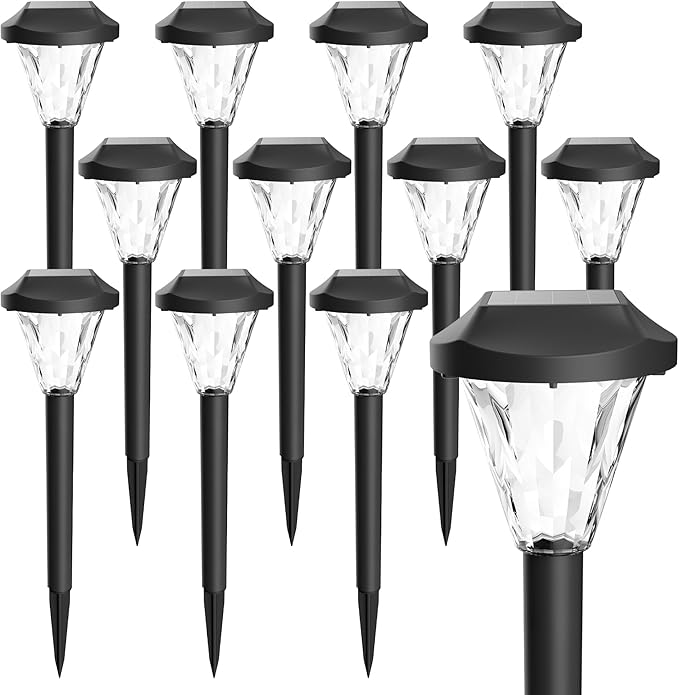 GIGALUMI 12 Pack Solar Lights Outdoor Waterproof, Outdoor Solar Lights for Yard, Solar Garden Lights, Yard Decorations Outdoor for Pathway, Patio, Garden, Driveway, Lawn, and Landscape(Cold White)