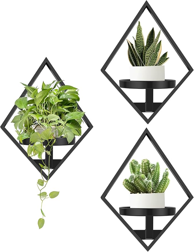 Wall Plant Holder, 3 Pack Metal Floating Shelves Indoor, Window Sill Plant Shelf for Bedroom Bathroom Living Room Home Office