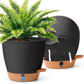 T4U 2 Pack 8 Inch Self Watering Pots - Water Level Indicator & Deep Reservoir, Mess-Free Planter for Busy People, Beginners & Gardeners, Pothos/Herbs/Snake Plants, Indoor Outdoor Use (Black)