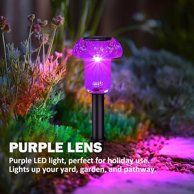 Easter Solar Pathway Lights Outdoor Decorative 4 Pack, Purple LED Mushroom Solar Lights Outdoor Waterproof Solar Powered Decor for Yard Driveway Patio, Valentines Day Halloween Christmas Garden Decor