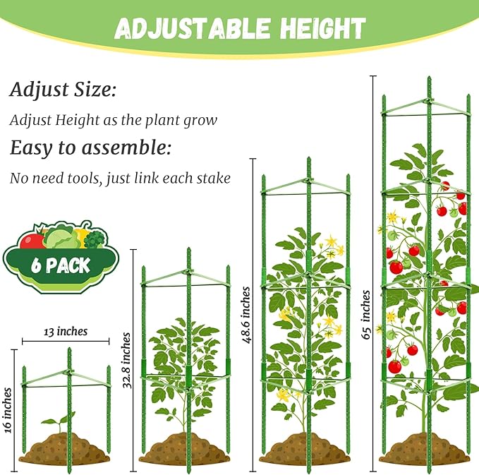 Legigo 6-Pack Tomato Cage for Garden Plant Support- Up to 48inch Garden Stakes Tomato Cage, Tomato Trellis for Potted Plants, Tomato Cages Plant Stakes for Climbing Vegetables Plants Flowers