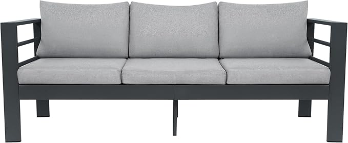 3-Seater All-Weather Iron Patio Sofa with Cushions - Heavy-Duty Metal Outdoor Sectional Couch for Garden, Poolside & Backyard (Modern Rust-Resistant Design)