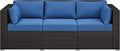 Yaheetech 3-Seat Patio Wicker Sofa, Outdoor Rattan Couch with Furniture Cover, Deep Seat High Back with Cushions & Throw Pillows for Deck/Porch/Balcony/Yard, Brown/Dark Blue