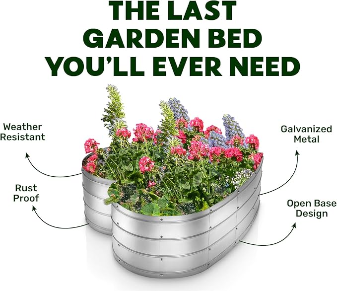 Plant & Plot Galvanized Raised Garden Beds Outdoor // Planter Raised Beds for Gardening, Vegetables, Flowers // Large Metal Garden Box (Silver) // Tool-Free Assembly