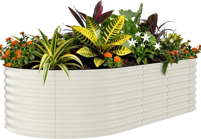 Garvee Galvanized Raised Garden Bed Outdoor, 8x4x2 ft Metal Planter Box for Flowers Herbs Vegetables, Rust-Resistant Raised Garden Beds for Gardening, Easy Assembly Outdoor Garden Box & Planters,Beige