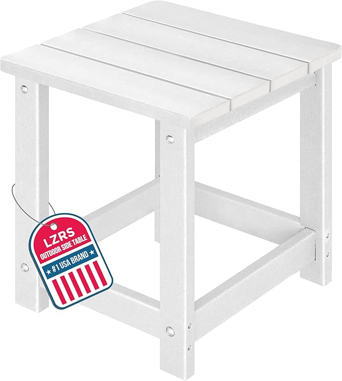 LZRS Adirondack Square Outdoor Side Table for Patio, Pool Composite Patio Table,HDPE End Tables for Backyard,Pool, Indoor Companion, Easy Maintenance & Weather Resistant(White)