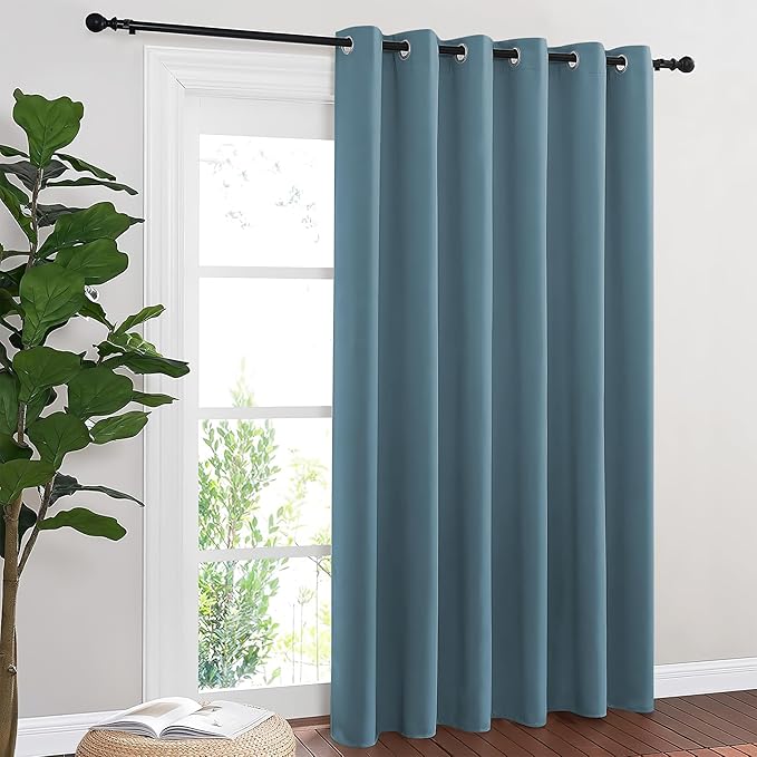 NICETOWN Blackout Sliding Door Curtains 84 Inch Length, Extra Wide Room Divider Grommet Energy Saving Thermal Insulated Curtain for Patio Door Window(W80 x L84, 1 Panel, Smoky Blue)